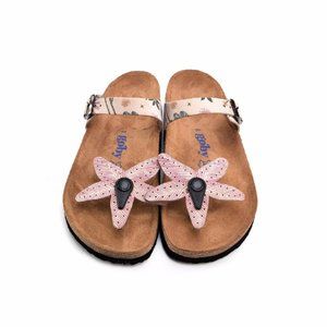 Genuine Leather Flip-Flop with Flowers - Goby Shoes